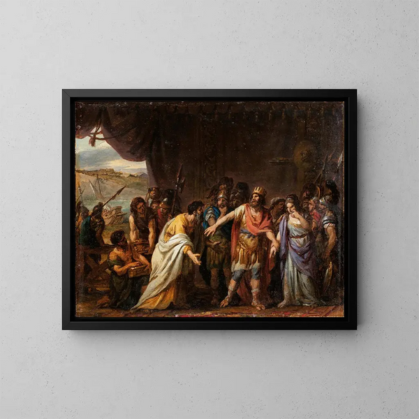 Agamemnon nella sua tenda che rifiuta di restituire Chryseis a suo padre - Joseph Marie Vien — quadro incorniciato alla parete