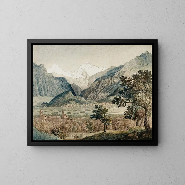 Le Monch e la Jungfrau visti da Unterseen - Joseph Anton Koch — quadro incorniciato alla parete