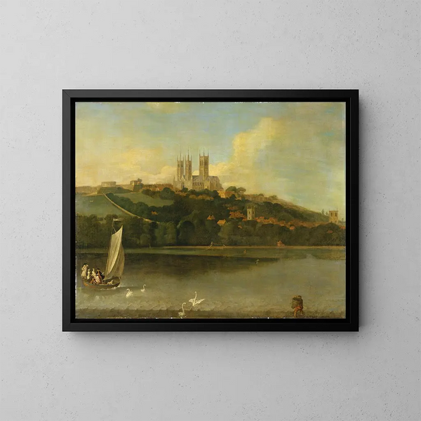 Vista della cattedrale e della città di Lincoln dal fiume - Joseph Baker di Lincoln — quadro incorniciato alla parete