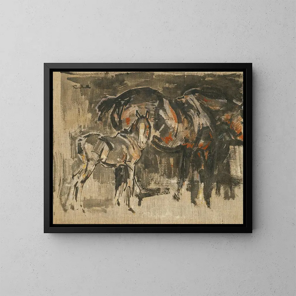 Giumenta e puledro - Joseph Crawhall — quadro incorniciato alla parete