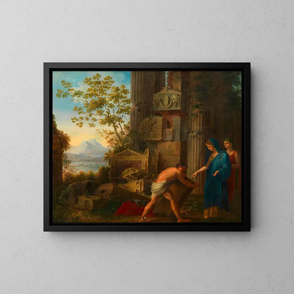 Teseo trova la spada del padre Egeo sotto la roccia - Joseph Dorffmeister — quadro incorniciato alla parete