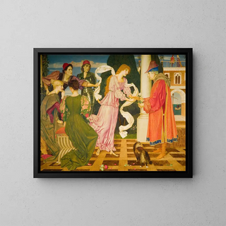 La Beauté riceve la rosa bianca da suo padre - Joseph Edward Southall — quadro incorniciato alla parete
