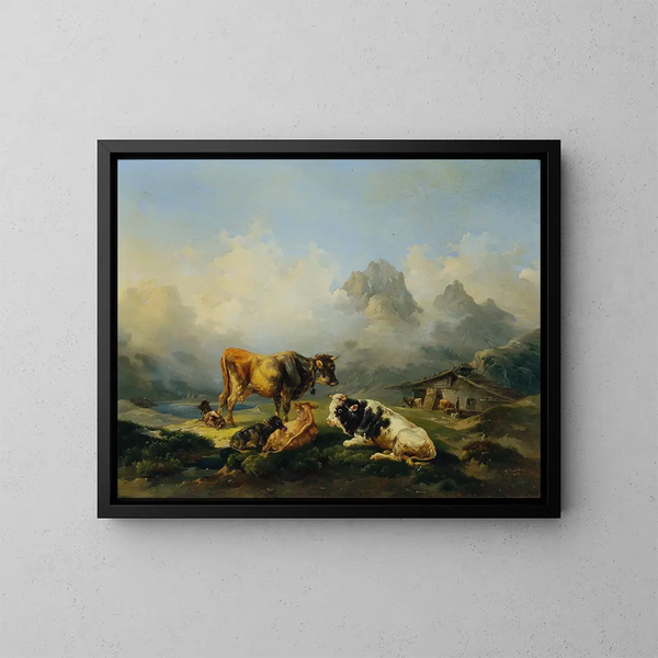 Alpage con bovini - Joseph Heicke — quadro incorniciato alla parete