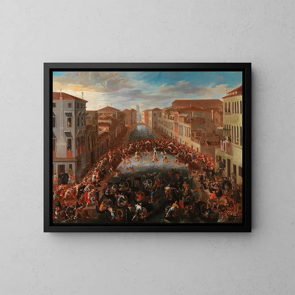 La Battaglia dei pugni sul ponte di San Barnaba a Venezia - Joseph Heintz il Giovane — quadro incorniciato alla parete