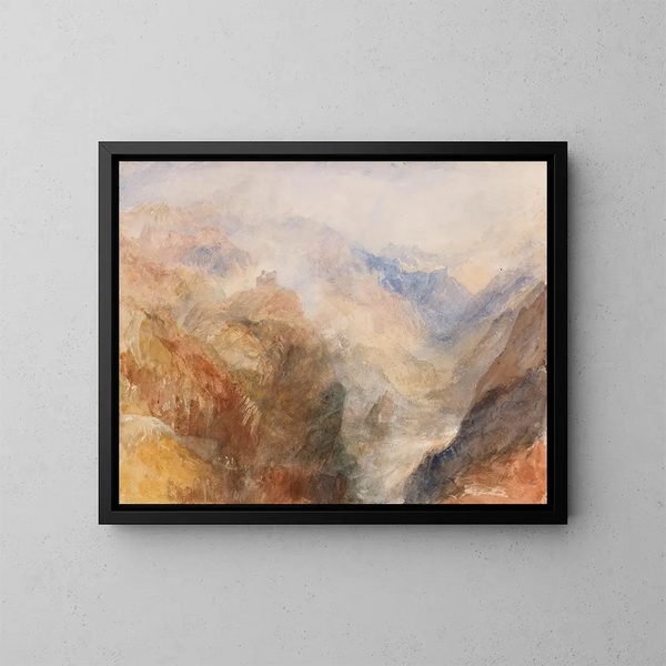 Montjovet visto da Saint-Vincent, che guarda verso la Valle d'Aosta in direzione di Berriaz - Joseph Mallord William Turner — quadro incorniciato alla parete