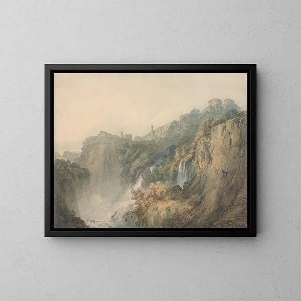 Tivoli con il tempio della Sibilla e le cascate - Joseph Mallord William Turner — quadro incorniciato alla parete