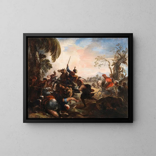 Caccia alla leone - Joseph Parrocel — quadro incorniciato alla parete