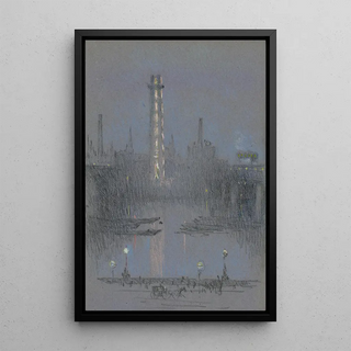 Joseph Pennell - Shot Tower with night lights from Embankment.webp