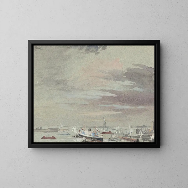 Il porto e la statua della Libertà - Joseph Pennell — quadro incorniciato alla parete