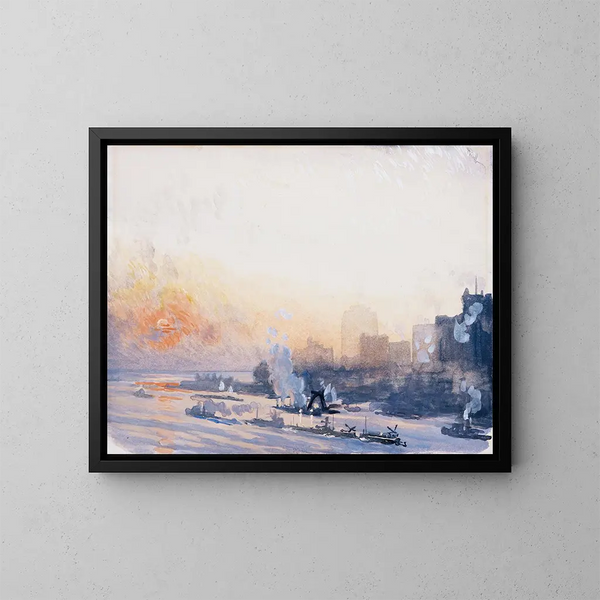 Tramonto d'inverno nel porto di New York - Joseph Pennell — quadro incorniciato alla parete