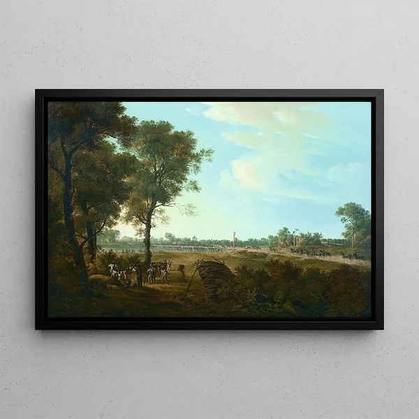 Scène delle guerre napoleoniche, l'inizio della testa di ponte a Lobau - Joseph Rebell — quadro incorniciato alla parete