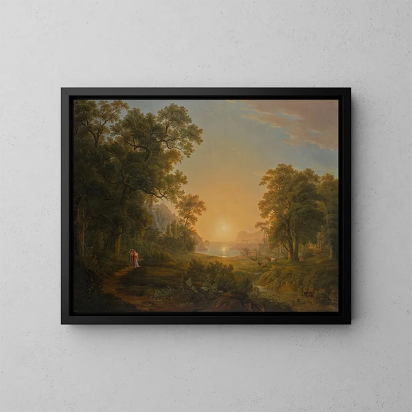 Paesaggio boschivo con alba - Joseph Rebell — quadro incorniciato alla parete