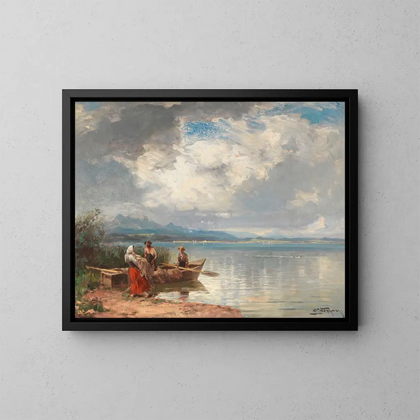 Pescatore sul bordo del Chiemsee - Joseph Wopfner — quadro incorniciato alla parete