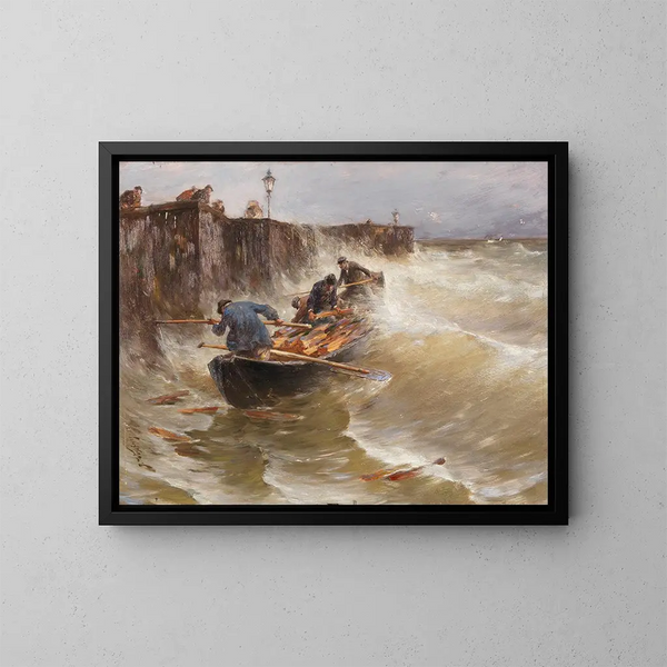 Atterrissage pericoloso dei pescatori di legname sul lago di Costanza - Joseph Wopfner — quadro incorniciato alla parete