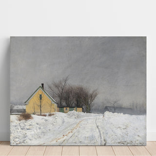 Reproduction Journée d'hiver brumeuse, À gauche, une maison jaune, Neige épaisse - Laurits Andersen Ring