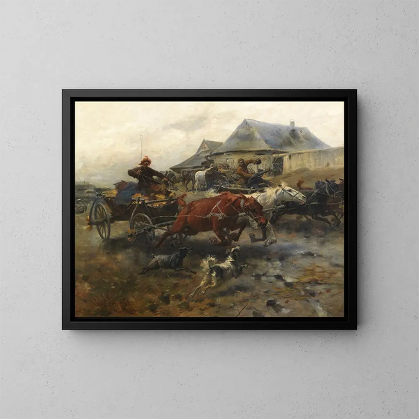 Ritorno del mercato delle carri di fieno - Józef Brandt — quadro incorniciato alla parete