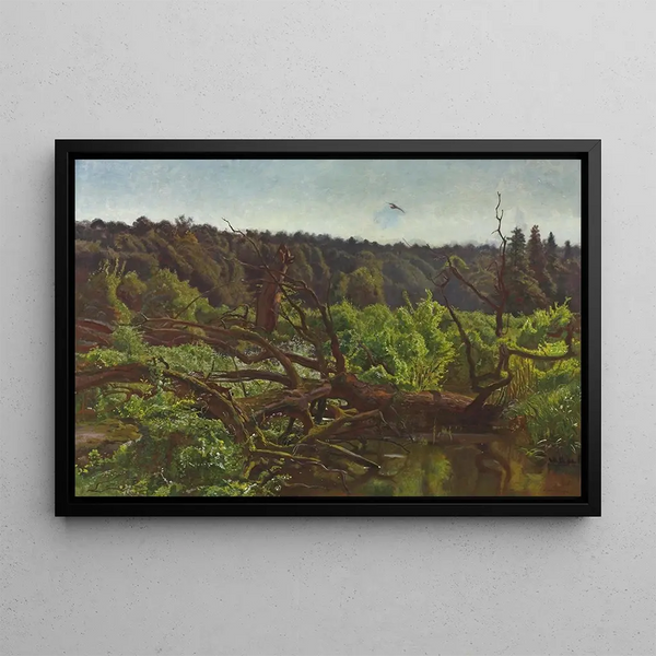 Foresta profonda con crolli - Józef Chełmoński — quadro incorniciato alla parete