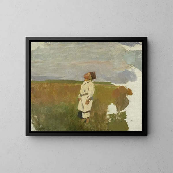Studio per le cicogne, il ragazzo pastore - Józef Chełmoński — quadro incorniciato alla parete