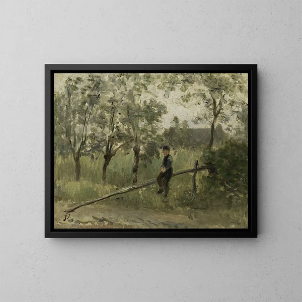 Ragazzo di campagna su una barriera di legno - Jozef Israëls — quadro incorniciato alla parete