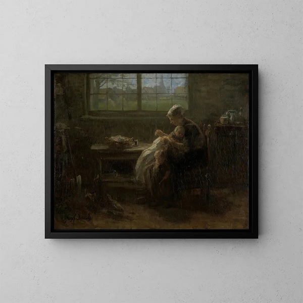 La gioia della maternità - Jozef Israëls — quadro incorniciato alla parete