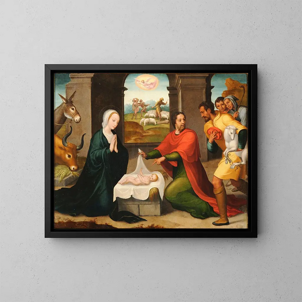 Adorazione dei pastori - Juan Correa de Vivar — quadro incorniciato alla parete