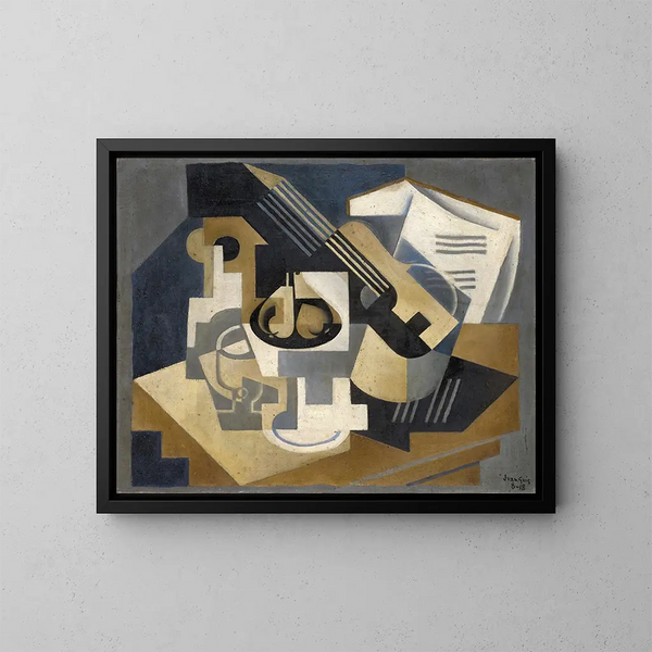 Guitare e ciotola di frutta su un tavolo - Juan Gris — quadro incorniciato alla parete