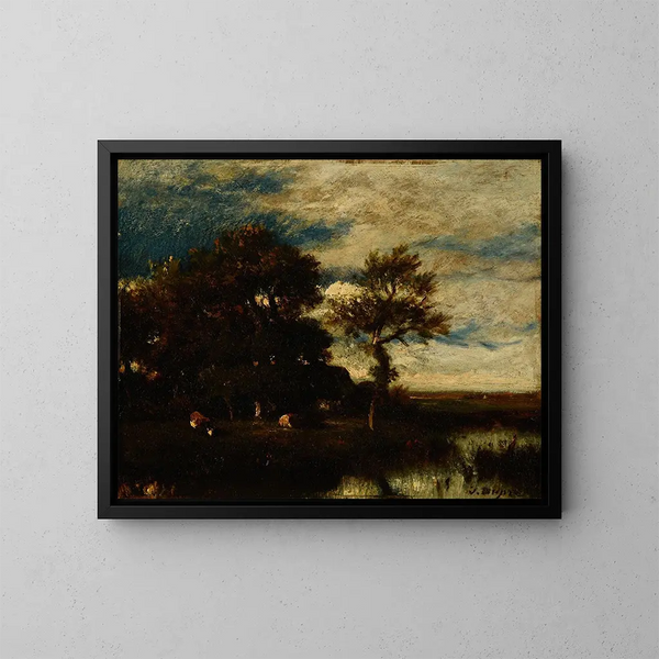 Paesaggio con corso d'acqua - Jules Dupré — quadro incorniciato alla parete