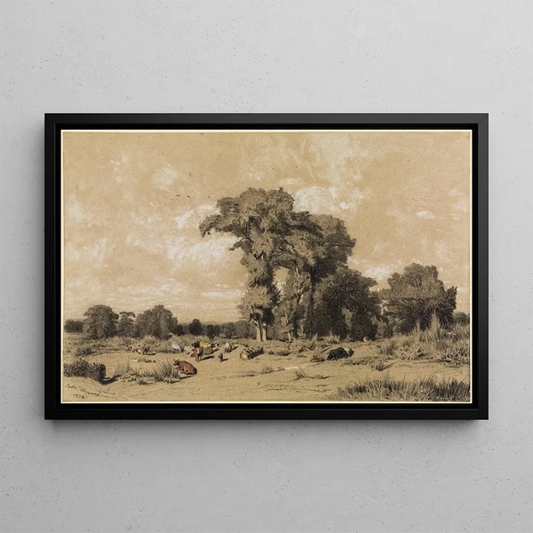 Paesaggio di pascolo in Limousin - Jules Dupré — quadro incorniciato alla parete