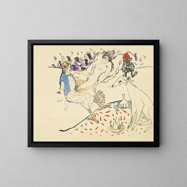 Donna con il suo cane e nudo - Jules Pascin — quadro incorniciato alla parete