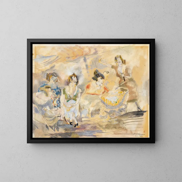 Donna con passeggino - Jules Pascin — quadro incorniciato alla parete