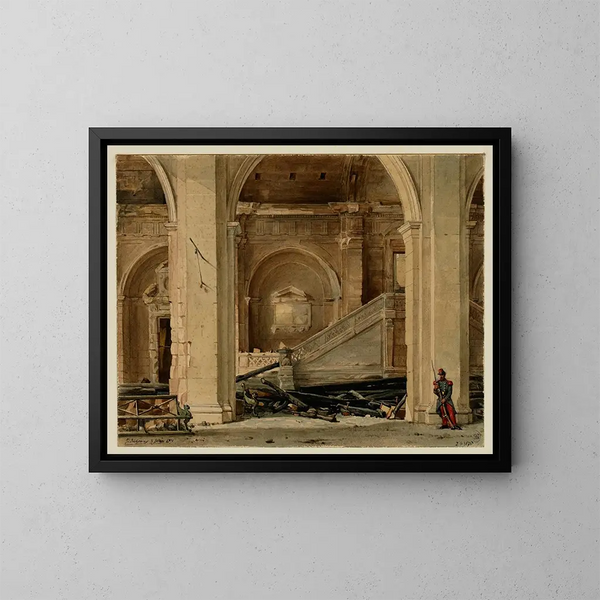 L'escaliers du Palais de Justice après l'incendio del 1871 - Jules Richomme — quadro incorniciato alla parete