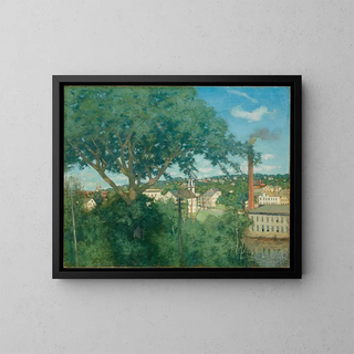 Il villaggio della fabbrica - Julian Alden Weir — quadro incorniciato alla parete