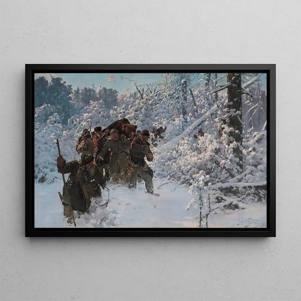Ritorno dalla caccia all'orso - Julian Fałat — quadro incorniciato alla parete