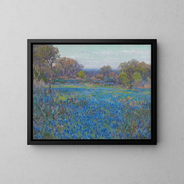 Un campo di bluebonnets sotto la luce del sole del pomeriggio - Julian Onderdonk — quadro incorniciato alla parete