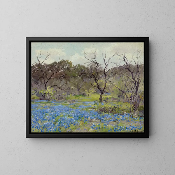 Primavera precoce, Bluebonnets e Mesquite - Julian Onderdonk — quadro incorniciato alla parete