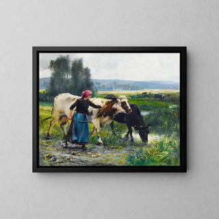 Julien Dupr - Young Peasant Woman With Two Cows.webp