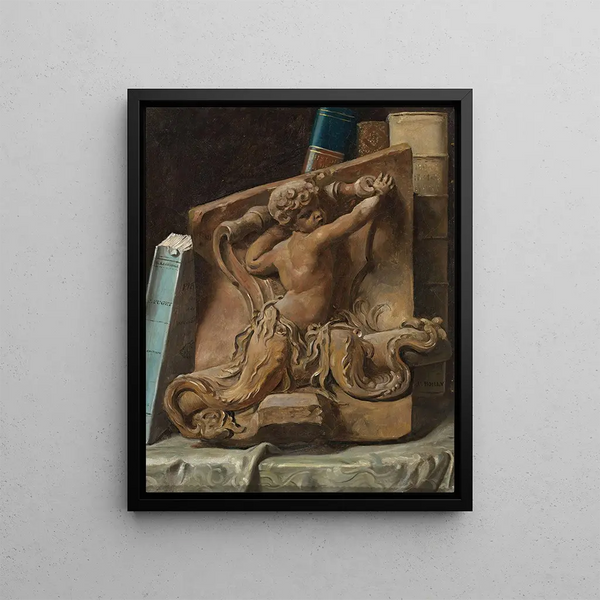 Julien Lopold Boilly - Trompe Loeil Of A Bookshelf With A Terracotta Relief.webp