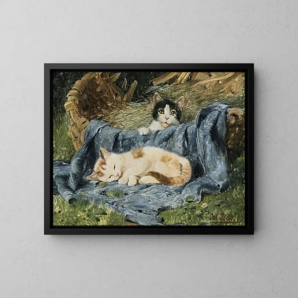 Due gattini - Julius Adam le Jeune — quadro incorniciato alla parete