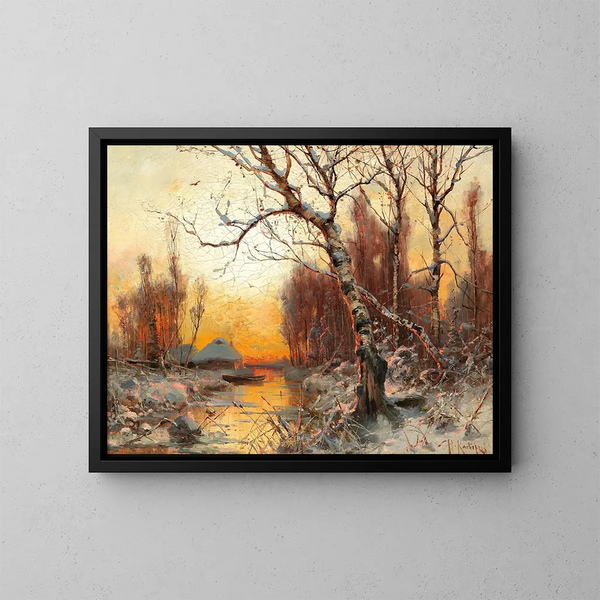 Paesaggio invernale con betulle nella luce serale - Julius Sergius Klever — quadro incorniciato alla parete