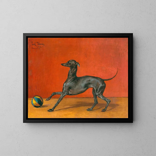 Un levriero o un cane da caccia italiano con una palla - Julius von Blaas — quadro incorniciato alla parete