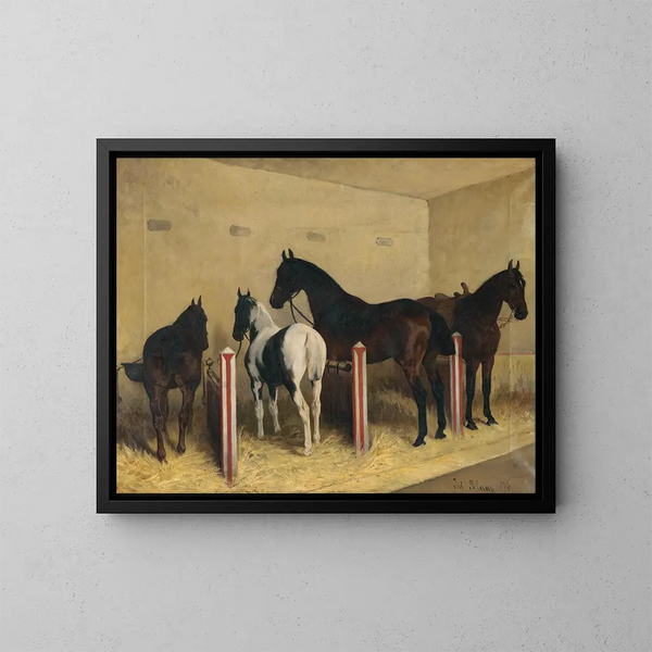 Cavalli nell' stalla - Julius von Blaas — quadro incorniciato alla parete