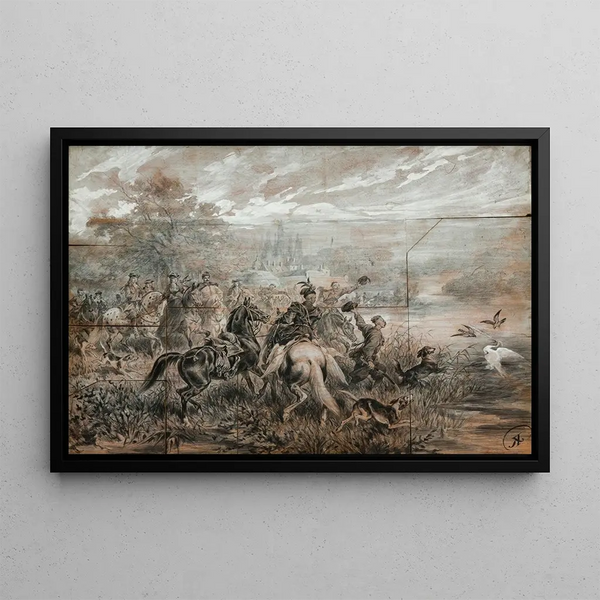 Caccia all'airone - Juliusz Kossak — quadro incorniciato alla parete