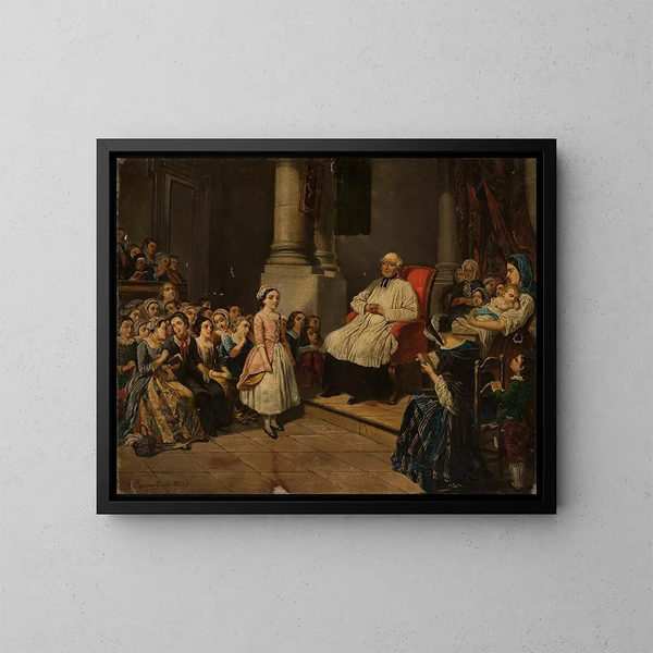 Lezione di catechismo - Józef Szermentowski — quadro incorniciato alla parete