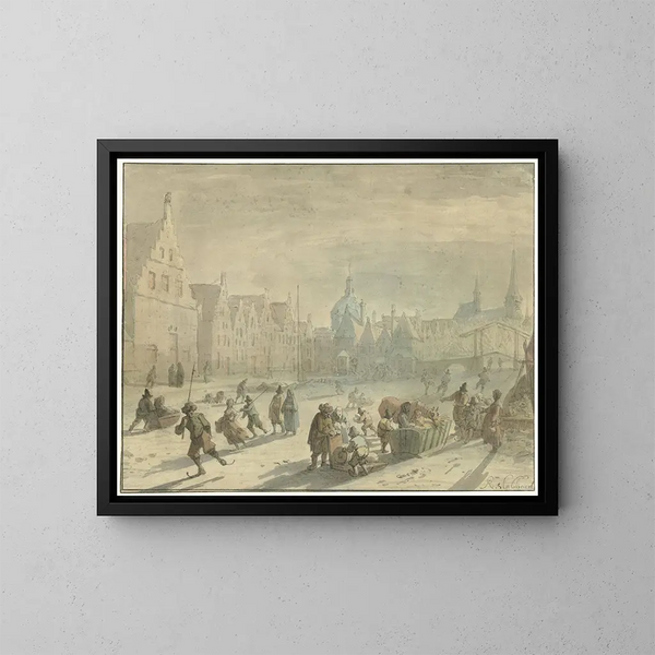 Galgewater à Leyde avec divertissements sur glace - Karel Slabbaert — quadro incorniciato alla parete