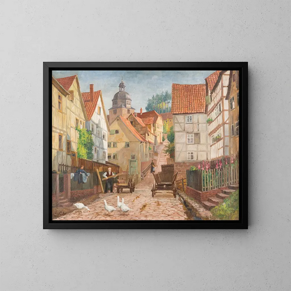 Allée nella città storica di Marburgo - Karl Armbrust — quadro incorniciato alla parete