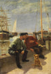 Due pescatori sul molo - Karl Behm — quadro incorniciato alla parete