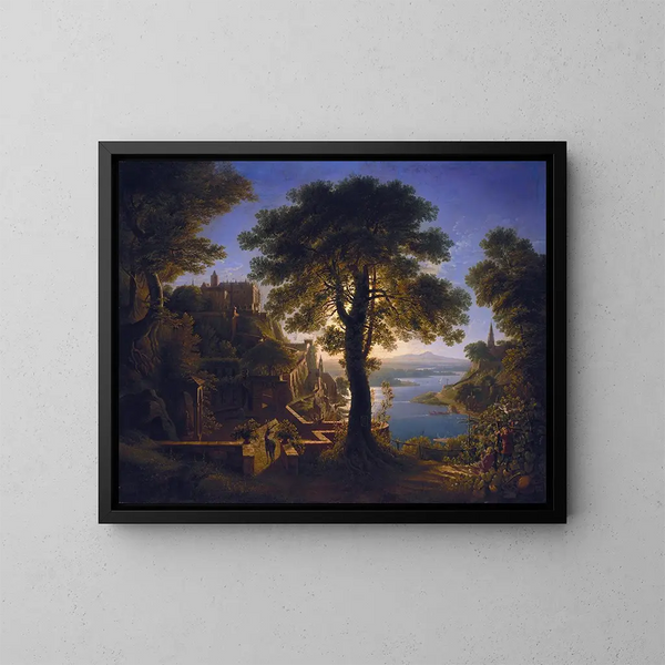 Château au bord de la rivière - Karl Friedrich Schinkel — quadro incorniciato alla parete