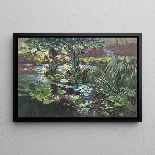 Karl Hagemeister - Teich in der Mark mit Seerosen und Schilfhalmen.webp