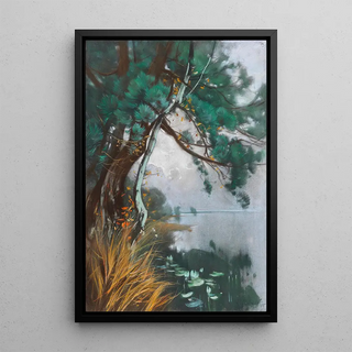 Karl Hagemeister - Uferlandschaft mit Kiefern und Seerosen Schwielowsee.webp