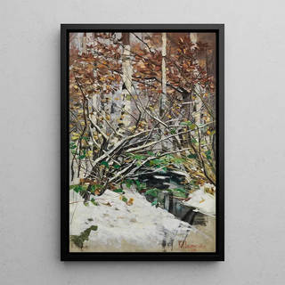 Karl Hagemeister - Verschneiter Birkenwald an einem Bachlauf.webp